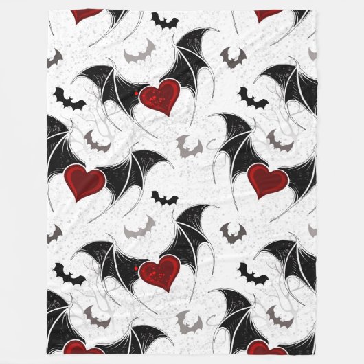 Couverture Polaire Coeur d'Halloween avec ailes de chauve-souris noir (Devant)
