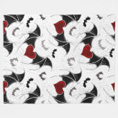Couverture Polaire Coeur d'Halloween avec ailes de chauve-souris noir (Devant (Horizontal))