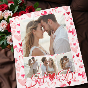 Couverture Polaire Cœur Fantaisiste Saint-Valentin Rouge Rose Collage