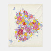 Couverture Polaire Coeur floral avec des papillons (Devant)