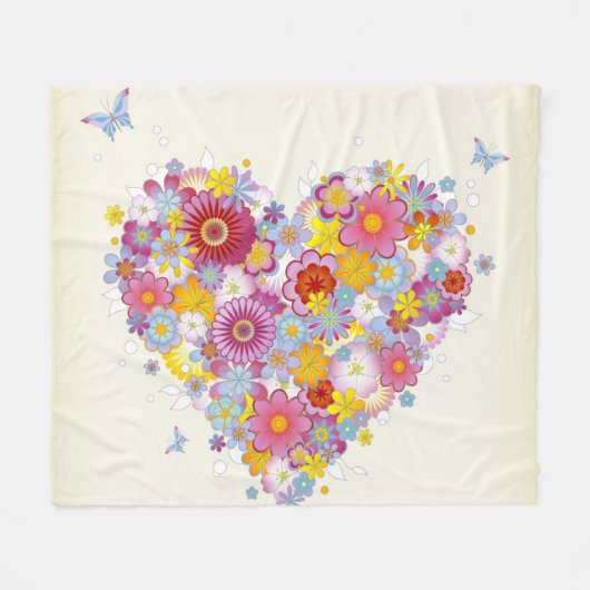 Couverture Polaire Coeur floral avec des papillons (Devant (Horizontal))