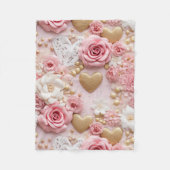 Couverture Polaire Coeur floral rose or (Devant)