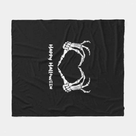 Couverture Polaire Coeur main squelette éffrayant avec "Happy Hallowe (Devant (Horizontal))