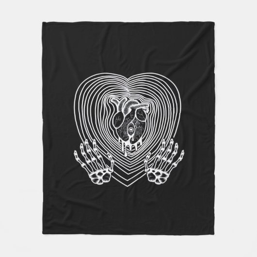 Couverture Polaire Coeur Pleurant En Blanc - Skeleton Coeurs Mains (Devant)