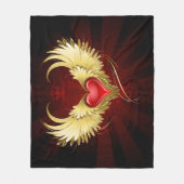 Couverture Polaire Coeur rouge avec ailes d'or (Devant)