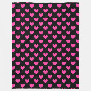 Couverture Polaire Cœurs à pois rose fuchsia sur fond noir