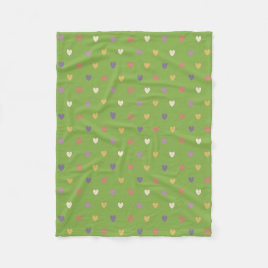 Couverture Polaire Cœurs à pois sur verdure verte (Devant)