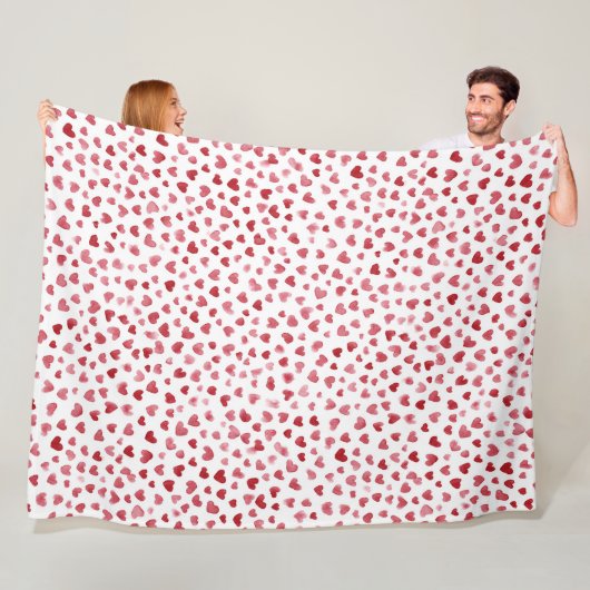 Couverture Polaire Cœurs Amour Blanc Rose Rouge (En situation)
