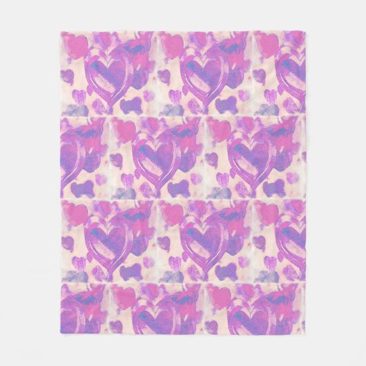 Couverture Polaire Coeurs aquarelle (Devant)