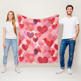 Couverture Polaire Cœurs aquarelle rose et rouge Coquette romantique