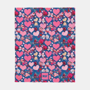 Couverture Polaire Coeurs, arcs, accents floraux, pastels monogramme