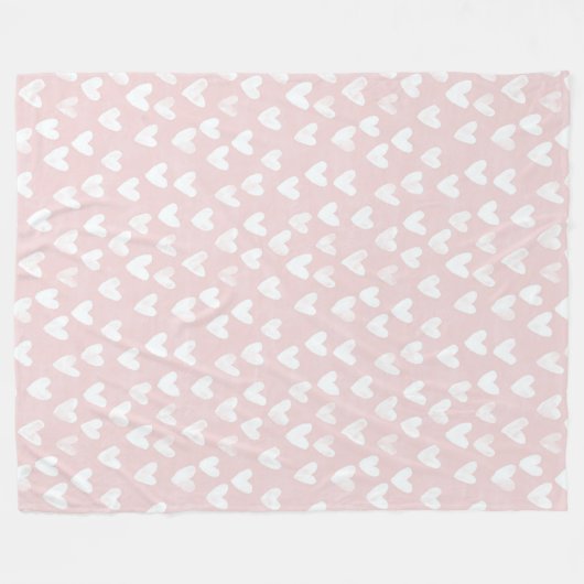 Couverture Polaire Coeurs blancs roses (Devant (Horizontal))