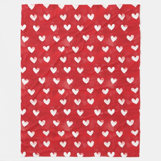 Couverture Polaire Coeurs blancs rouges romantiques (Devant)