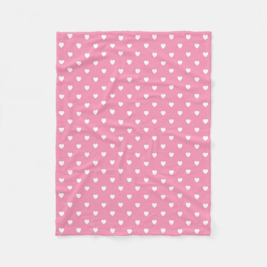 Couverture Polaire Coeurs blancs sur rose (Devant)