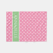 Couverture Polaire Coeurs blancs sur rose avec vert personnalisé (Devant (Horizontal))