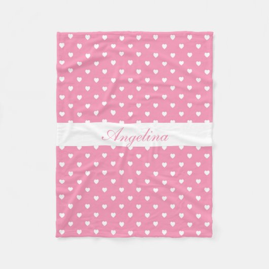 Couverture Polaire Coeurs blancs sur rose Personnalisé (Devant)