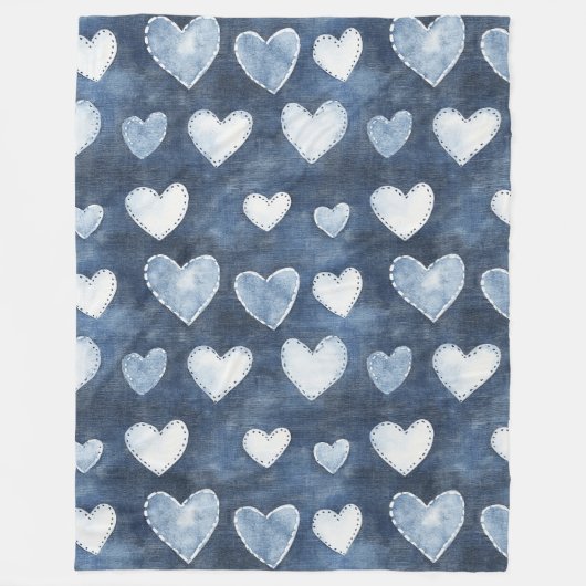 Couverture Polaire Coeurs bleu Denim (Devant)