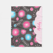 Couverture Polaire Coeurs bleu rose blanc et nom floral des fleurs (Devant)
