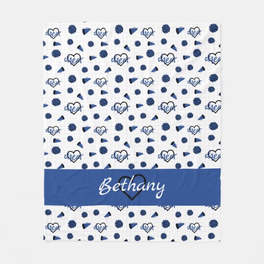 Couverture Polaire Coeurs bleus, Pom Poms, Motif mégaphone (Devant)
