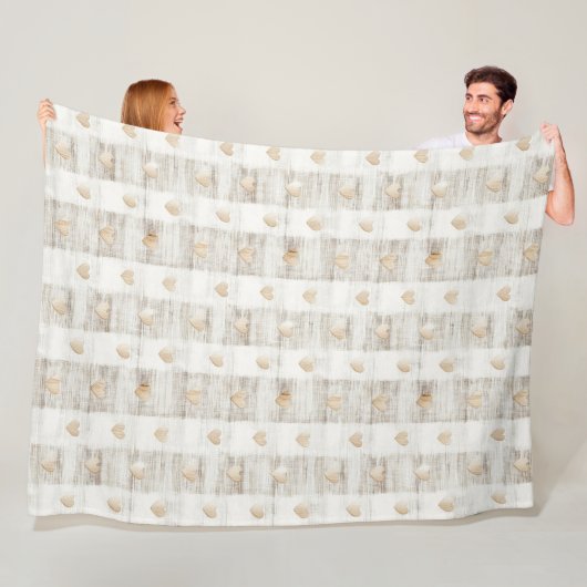 Couverture Polaire Coeurs Boho Beige Blanc Crème (En situation)