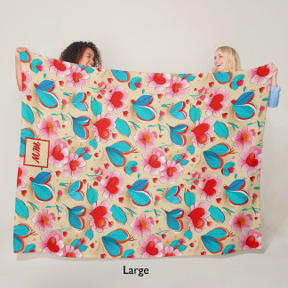 Couverture Polaire Coeurs coquette, et crème de fleurs monogramme