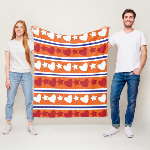 Couverture Polaire Cœurs d'amour colorés motif étoiles rayures