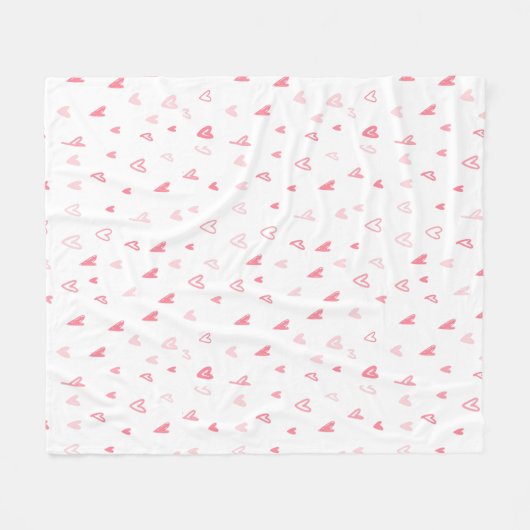 Couverture Polaire Coeurs d'Amour Moderne Blanc et Rose Joyeux Valent (Devant (Horizontal))