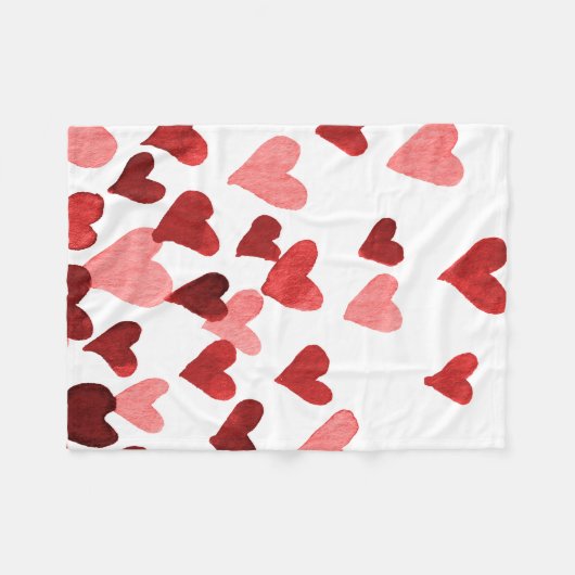 Couverture Polaire Coeurs d'aquarelle de la Saint-Valentin - rouge (Devant (Horizontal))