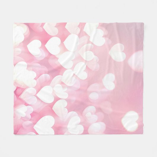 Couverture Polaire Coeurs de Bokeh rose (Devant (Horizontal))