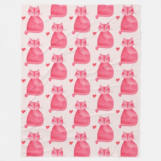Couverture Polaire Coeurs de chats roses mignons (Devant)