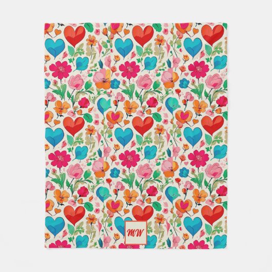 Couverture Polaire Coeurs de coquette Whimsical, et monogramme de fle (Devant)