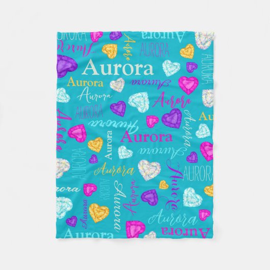Couverture Polaire Coeurs de pierres précieuses nom personnalisé Auro (Devant)