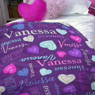 Couverture Polaire Coeurs de pierres précieuses nom personnalisé Vane