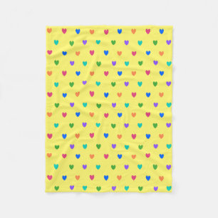Couverture Polaire Coeurs de polka arc-en-ciel sur jaune