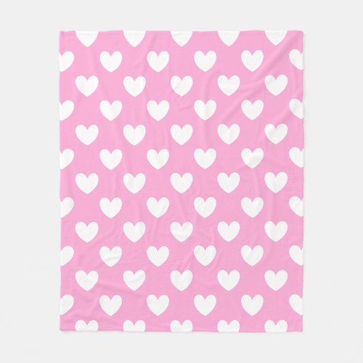 Couverture Polaire Coeurs de polka blanc sur Cotton Candy rose (Devant)