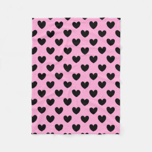 Couverture Polaire Coeurs de polka noir sur coton bonbon rose