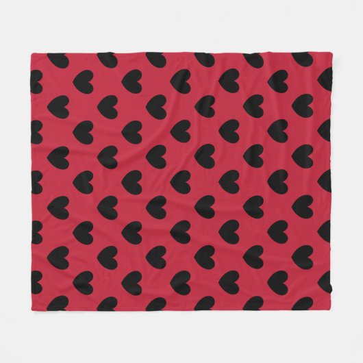 Couverture Polaire Coeurs de polka noir sur rouge (Devant (Horizontal))
