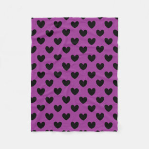 Couverture Polaire Coeurs de polka noir sur violet