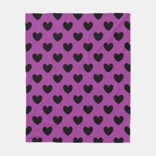 Couverture Polaire Coeurs de polka noir sur violet