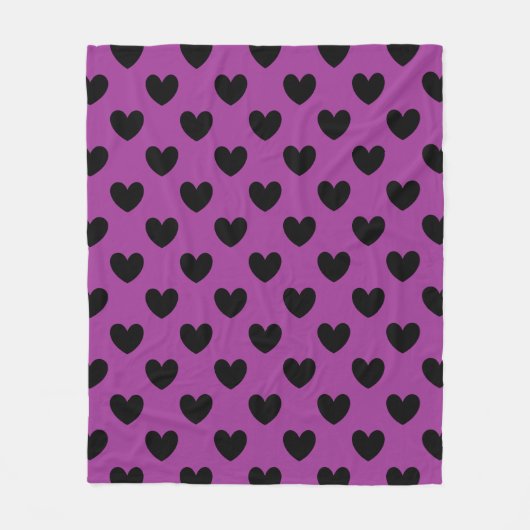 Couverture Polaire Coeurs de polka noir sur violet (Devant)