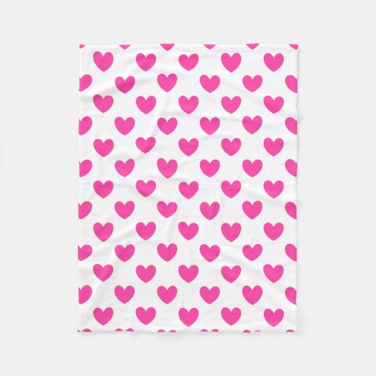 Couverture Polaire Coeurs de polka rose Fuchsia sur blanc (Devant)