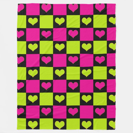 Couverture Polaire Coeurs de tableau de bord - Vert citron, rose chau (Devant)