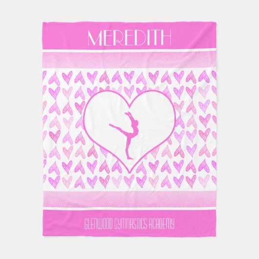 Couverture Polaire Coeurs décorés d'un monogramme d'aquarelle de rose (Devant)