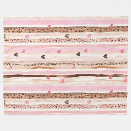 Couverture Polaire Coeurs Empreintes de léopard Brown rose Fille (Devant (Horizontal))