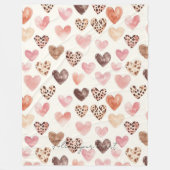 Couverture Polaire Coeurs Empreintes de léopard Brown roses (Devant)