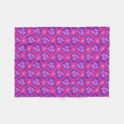 Couverture Polaire Coeurs et fleurs magenta chic Blanche en polaire (Devant (Horizontal))
