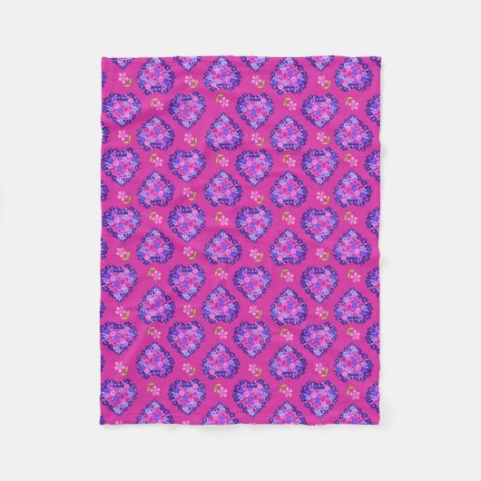 Couverture Polaire Coeurs et fleurs magenta chic Blanche en polaire (Devant)