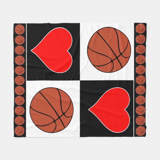 Couverture Polaire Coeurs et joueurs de basket-ball Motif (Devant (Horizontal))
