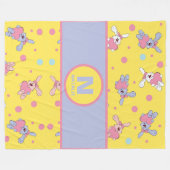 Couverture Polaire Coeurs et lapins en filles jaunes et roses Nom (Devant (Horizontal))
