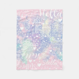 Couverture Polaire Coeurs, étoiles et musique bleu rose d'aquarelle
